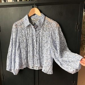 Zara floral print, bell puff sleeve organza blouse
